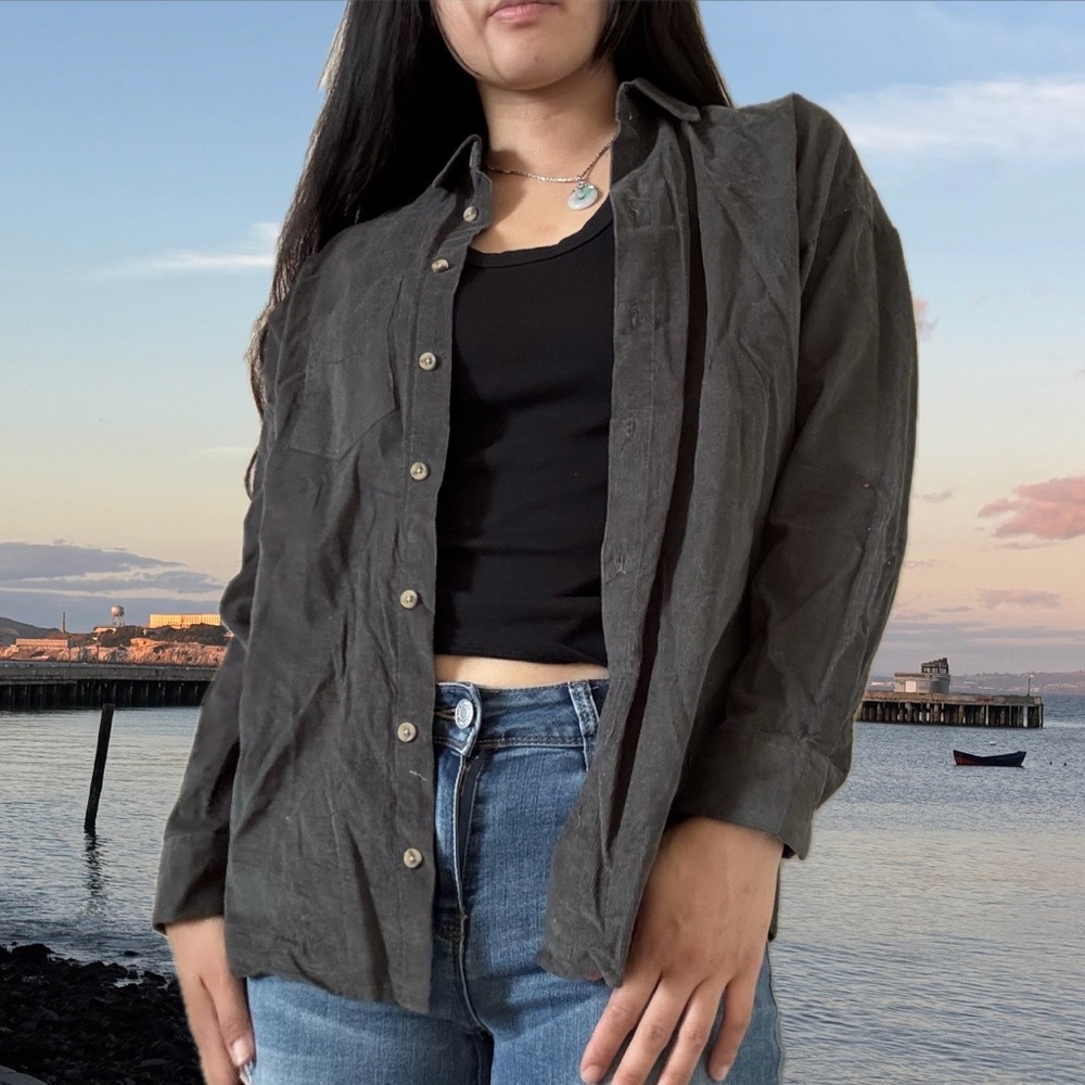 Primark Corduroy Lightweight Oversized Grey Button Up Dressy Shirt